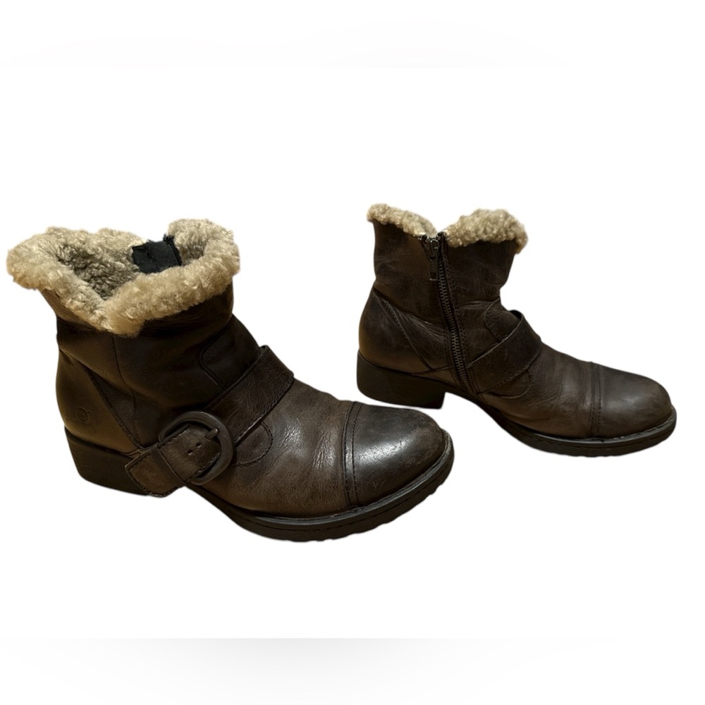 Born Ilia Boots Women 9.5 Brown Leather Shearling Lined Buckle Strap Moto Biker